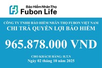 Fubon Life Việt Nam chi trả gần 1 tỷ đồng quyền lợi bảo hiểm nhân thọ cho trường hợp khách hàng tử vong tại Hà Nội