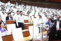 Các đại biểu Quốc hội bỏ phiếu bầu ông Nguyễn Văn Thể giữ chức Bộ trưởng Bộ Giao thông Vận tải, bầu ông Lê Minh Khái giữ chức Tổng thanh tra Chính phủ.