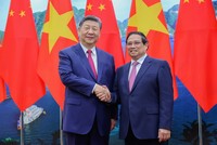 Thủ tướng Phạm Minh Chính và Tổng Bí thư, Chủ tịch nước Trung Quốc Tập Cận Bình. Ảnh: Nhật Bắc