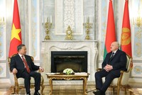 Tổng Bí thư Tô Lâm hội đàm hẹp với Tổng thống Belarus Aleksandr Lukashenko. Ảnh: TTXVN