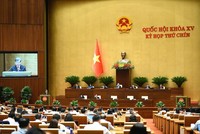 Chánh án TAND Tối cao Lê Minh Trí báo cáo trước khi Quốc hội bấm nút.