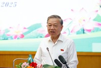 Tổng Bí thư Tô Lâm phát biểu tại cuộc tiếp xúc - Ảnh: NY.
