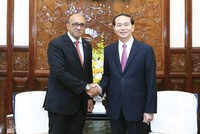 Chủ tịch nước Trần Đại Quang tiếp ông Herminio Lopez Diaz, Đại sứ Đặc mệnh toàn quyền Cộng hòa Cuba tại Việt Nam (Ảnh: Nhan Sáng/TTXVN)