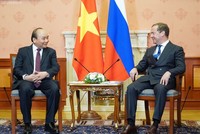 Thủ tướng Nguyễn Xuân Phúc và Thủ tướng Nga Medvedev tại cuộc hội đàm chiều 22/5 (ảnh: VGP)