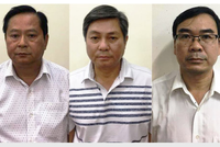 Từ trái qua: ông Nguyễn Hữu Tín, ông Đào Anh Kiệt và ông Trương Văn Út . Ảnh: Công an cung cấp