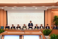 Chủ tịch UBND TP.  Hà Nội Nguyễn Đức Chung phát biểu tại điểm cầu Hà Nội