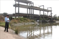 Cán bộ nông nghiệp huyện Vũng Liêm (Vĩnh Long) kiểm tra nồng độ mặn. Ảnh: TTXVN