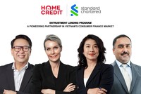 Từ trái sang phải: Ông Phạm Ngọc Khang – Giám đốc Tài chính Home Credit Việt Nam, Bà Annica Witschard - Tổng Giám đốc Home Credit Việt Nam. Bà Michele Wee – Tổng Giám đốc Ngân hàng Standard Chartered Việt Nam, Ông Harmander Mahal - Giám đốc khối Ngân hàng bán lẻ, khối Dịch vụ khách hàng ưu tiên, khối Doanh nghiệp vừa và nhỏ tại Việt Nam và nhóm 4 nước châu Á, Ngân hàng Standard Chartered