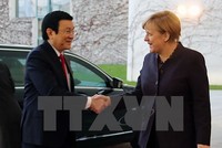 Chủ tịch nước Trương Tấn Sang gặp Thủ tướng Cộng hòa Liên bang Đức Angela Merkel. (Ảnh: Vietnam+)