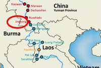 Vị trí của thủy điện Cảnh Hồng (Jinghong). Các chấm tròn là vị trí các đập. Đồ họa: Michael Buckley