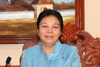 Bà Sounthone Sayachac, Ủy viên Trung ương Đảng, Trưởng Ban Đối ngoại Trung ương Đảng Nhân dân Cách mạng Lào. (Ảnh: Phạm Kiên/TTXVN)