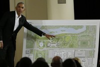 Obama công bố thiết kế trung tâm. Ảnh: AP