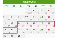 Lịch nghỉ Tết nguyên đán được Bộ Lao động đề xuất. 