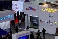 Gian hàng của các công ty công nghệ Trung Quốc tại một sự kiện. Ảnh: SCMP