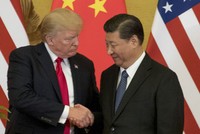 Tổng thống Mỹ Donald Trump (trái) bắt tay Chủ tịch Trung Quốc Tập Cận Bình ở Bắc Kinh tháng 11/2017. Ảnh: AP.