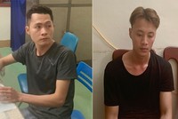 Nguyễn Thái Thành và Võ Hồng Quang tại cơ quan công an. Ảnh: Đại Hiệp.