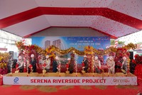 Đại diện chủ đầu tư và các đối tác thực hiện nghi thức khởi công dự án Serena Riverside .