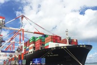 Tàu Yang Ming Wellhead có sức chở lên đến 14.000 TEU (tương đương 160.000 DWT) - tàu chở hàng lớn nhất cập cảng nước sâu trong hệ thống cảng của Tổng công ty Tân Cảng Sài Gòn tại khu vực Cái Mép vào đầu tháng 4/2017