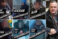 Một số người đóng giả ăn xin mà ông Ashley Sims (bên phải) đã điều tra và công bố ảnh trên truyền thông. (Nguồn: Daily Mail)