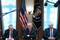 Tổng thống Mỹ Donald Trump gặp mặt lãnh đạo ngành công nghiệp để trao đổi về việc đánh thuế đối với thép và nhôm nhập khẩu. Ảnh: AFP