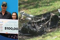 Ông Timothy Kniess trúng số trị giá 100.000 USD và chiếc trực thăng ông mua bằng tiền trúng thưởng đó cháy rụi ngay trước sân nhà. (Nguồn: Fox News)