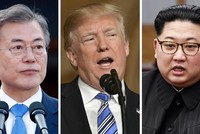 Tổng thống Hàn Quốc Moon Jae-in, Tổng thống Mỹ Donald Trump và lãnh đạo Triều Tiên Kim Jong-un. Ảnh: CNN. 