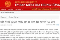 Cảnh cáo Chủ tịch UBND huyện và Chủ nhiệm Ủy ban Kiểm tra huyện Tuy Đức, Đắk Nông