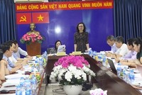 Tổng Giám đốc BHXH Việt Nam Nguyễn Thị Minh phát biểu tại cuộc họp.