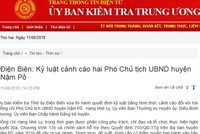 Kỷ luật cảnh cáo Phó chủ tịch UBND huyện Nậm Pồ và Đảng ủy Đài Phát thanh - Truyền hình tỉnh Nam Định