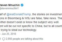 "Tuyên bố sẽ không được cụ thể cho Trung Quốc, nhưng đối với tất cả các nước đang cố gắng ăn cắp công nghệ của chúng tôi", ông Mnuchin viết.