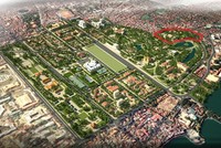 Trụ sở Bộ NN&PTNT (vùng màu đỏ) nằm trong quy hoạch khu chính trị Ba Đình. Ảnh: Bộ Xây dựng.