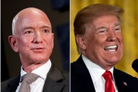 Tổng thống Trump "đá xoáy" tỷ phú Jeff Bezos là thằng hề sau vụ ly hôn tốn kém nhất lịch sử. (Nguồn: Reuters/Joshua Roberts/Susan Walsh/AP/Business Insider composite).