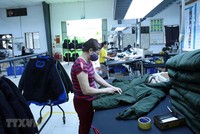 Sản xuất các mặt hàng may mặc xuất khẩu tại Công ty TNHH Kydo Việt Nam có vốn đầu tư Hàn Quốc (Khu công nghiệp Phố nối A, Hưng Yên). (Ảnh: Phạm Kiên/TTXVN).