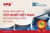 Công ty Chứng khoán VPS nhận giải “Ngân hàng đầu tư tốt nhất Việt Nam 2017-2019” từ Tạp chí Alpha Southeast Asia