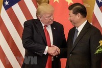Tổng thống Mỹ Donald Trump (trái) và Chủ tịch Trung Quốc Tập Cận Bình trong cuộc gặp tại Bắc Kinh ngày 9/11/2017. (Ảnh: AFP/TTXVN).