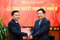 Phó Thủ tướng, Bộ trưởng Bộ Ngoại giao Phạm Bình Minh trao quyết định bổ nhiệm ông Hoàng Tùng.