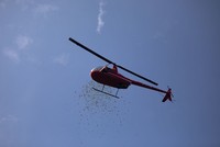 Chiếc trực thăng thả những phong bì đỏ, lì xì cho các vị khách đến tham dự đám cưới. Ảnh: qq.