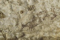 Một góc bức tranh vẽ chuyến săn thú trong hang Leang Bulu' Sipong 4. Ảnh: UPI.