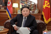 Nhà lãnh đạo Triều Tiên Kim Jong-un trong bài phát biểu chào mừng năm 2019 (Ảnh: KCNA)