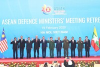 Trưởng đoàn Quốc phòng các nước ASEAN chụp ảnh chung tại Hội nghị hẹp Bộ trưởng Quốc phòng các nước ASEAN (ADMM).