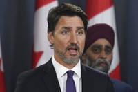 Thủ tướng Trudeau trong một cuộc họp báo hồi tháng một ở thủ đô Ottawa. Ảnh: AP.