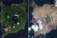 Hòn đảo chuyển màu sau khi núi lửa phun trào