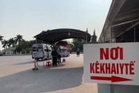 Chốt kiểm dịch và khai báo y tế tại thành phố Móng Cái, tỉnh Quảng Ninh. (Ảnh: Thuỳ Giang/Vietnam+)