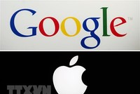 Biểu tượng Google và Apple. (Ảnh: AFP/TTXVN).
