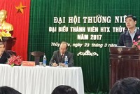 Chủ tịch UBND P. Thủy Biều, TP.Huế (tỉnh Thừa Thiên - Huế) ông Hoàng Thăng Long phát biểu tại Đại hội thường niên đại biểu thành viên HTX Thủy Biều. (Ảnh: UBND P.Thủy Biều).