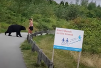 Đang tập thể dục gặp phải gấu hoang dã, cô gái bỏ chạy "thục mạng" tìm đường thoát