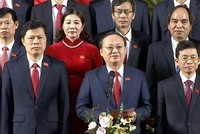 Bí thư Tỉnh ủy Hưng Yên khóa XIX thay mặt Ban Thường vụ Tỉnh ủy cảm ơn sự tin tưởng của Đại hội. Ảnh VOV.