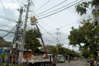 Công nhân ngành điện khắc phục sự cố sau bão.