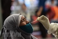 Nhân viên y tế lấy mẫu xét nghiệm COVID-19 tại Jakarta, Indonesia. (Ảnh: THX/TTXVN).