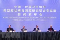 Các chuyên gia của WHO và Trung Quốc đang điều tra nguồn gốc của virus SARS-CoV-2 tại cuộc họp báo chung ở Vũ Hán, tỉnh Hồ Bắc, Trung Quốc, ngày 9/2/2021. (Ảnh: THX/TTXVN).
